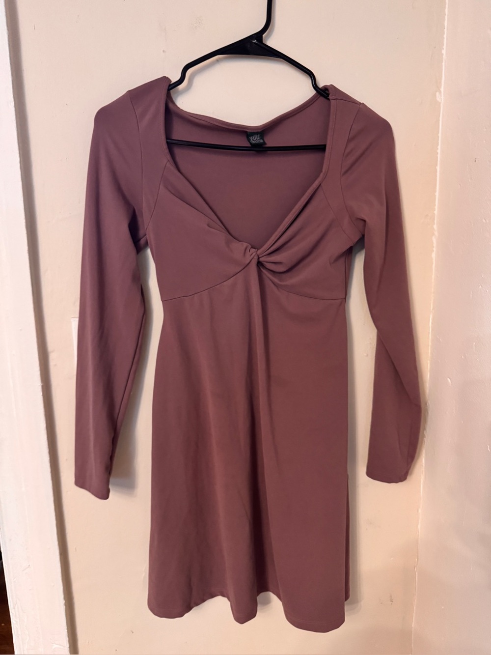 Long Sleeve Twist Front Dress in Mauve